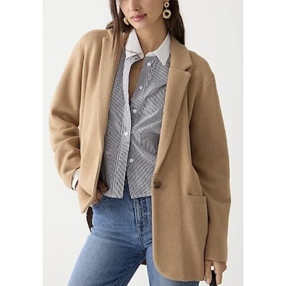 J. CREW Cecile Relaxed Knit Sweater Blazer One-Button in Camel Preppy Size XXS - Picture 1 of 14